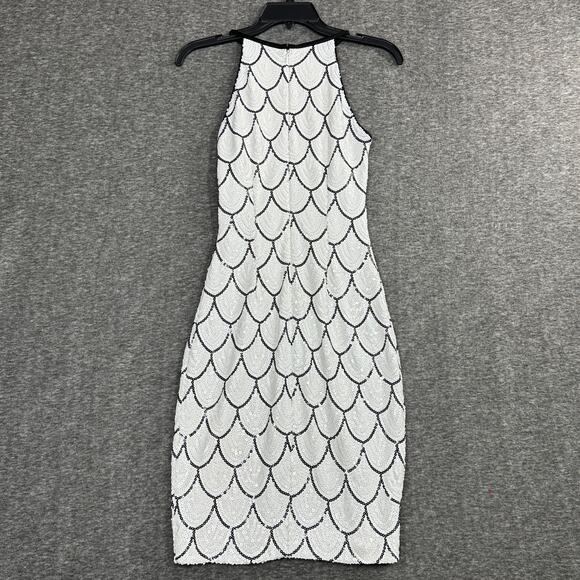 Cache Sequin Halter Dress Size 0 Scallop Flapper Style White Black - Picture 4 of 6